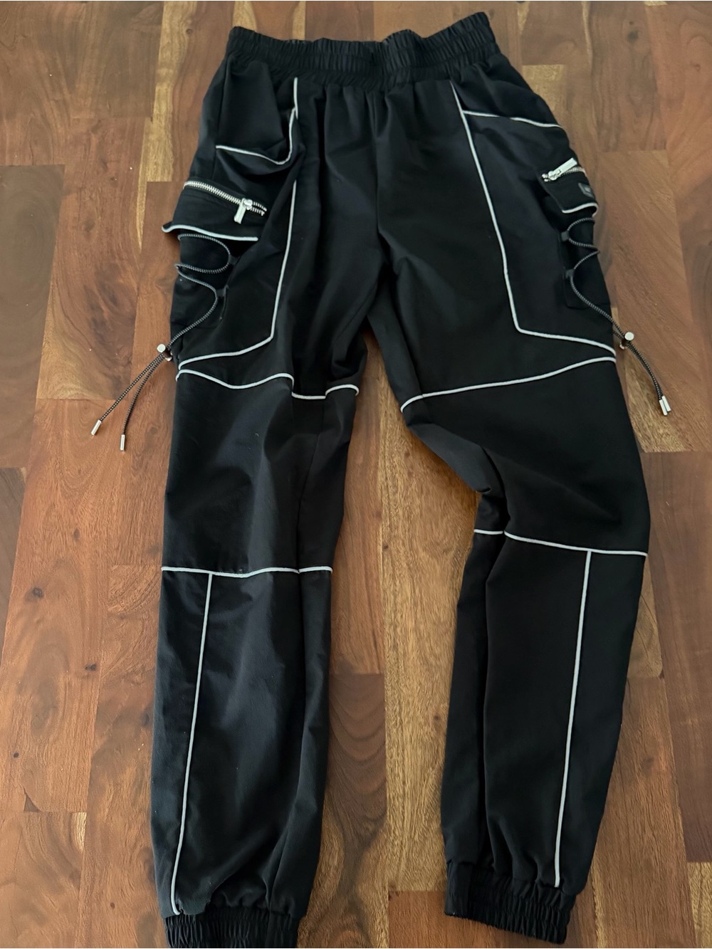 Maniere De Voir - Reflective Piped Cargo Pants Black Size 8 - Picture 2 of 5